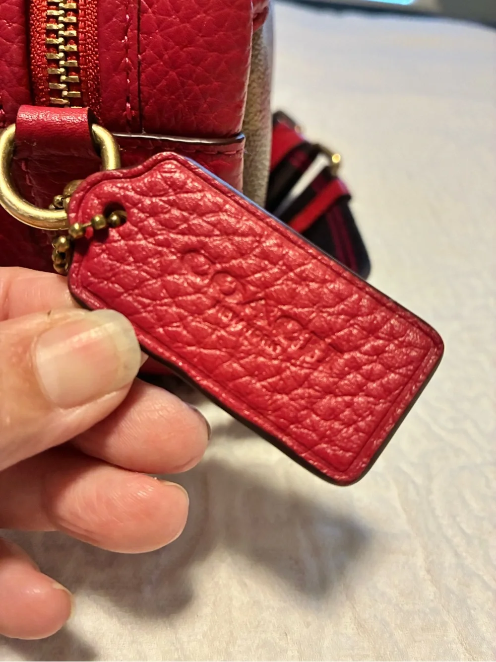 Coach Camera Signature Red Heart Print Crossbody Bag